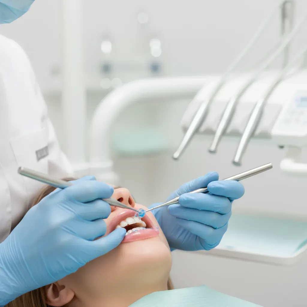 Dentiste appliquant un gel de blanchiment dentaire professionnel sur les dents d'un patient chez Bô Sourire Rabat
