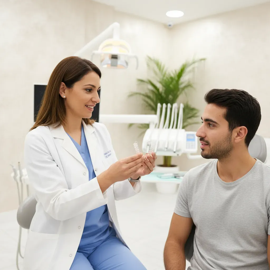 Dr Bouchra Bouslikhane présentant les gouttières Invisalign à la clinique Bô Sourire Rabat