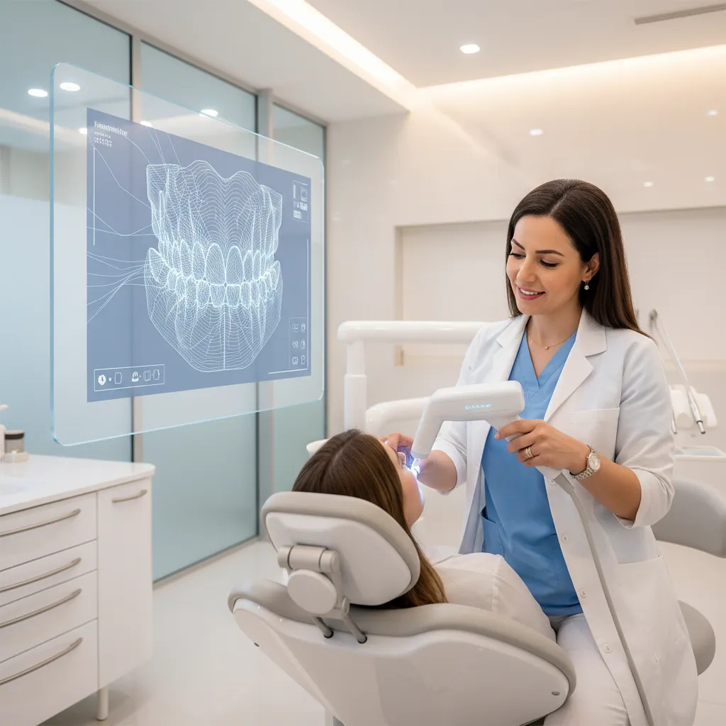 Dr Bouchra Bouslikhane utilisant un scanner dentaire à la clinique Bô Sourire Agdal