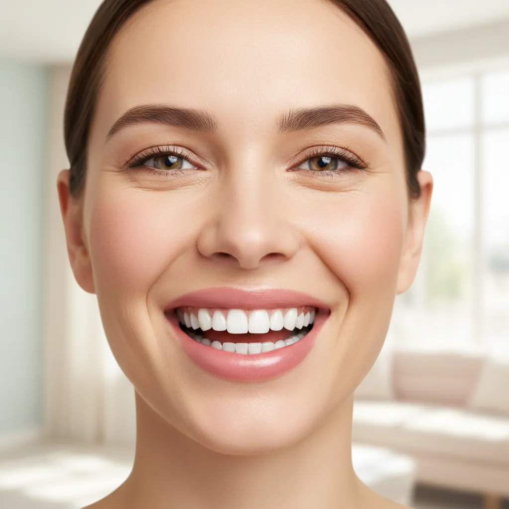 Femme adulte souriante avec aligneurs Invisalign, représentant les traitements orthodontiques discrets à Bô Sourire Rabat